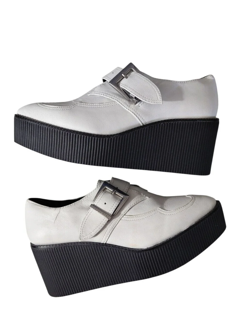 NEW Gianni Bini Yasmina White Leather Platform Monk Strap Creepers Size 5 Loafer